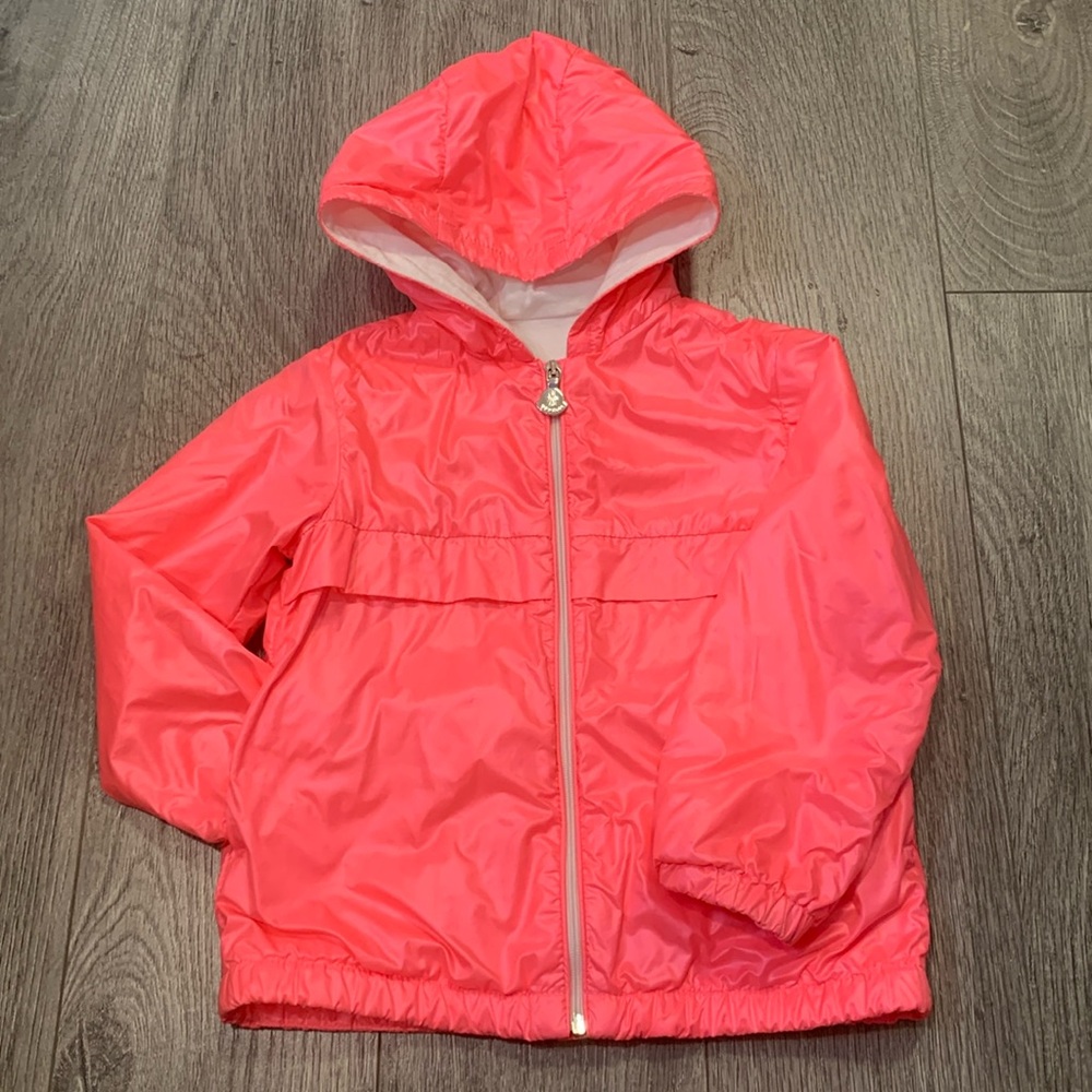 Moncler Girls Bright Coral Pink Hooded Raincoat